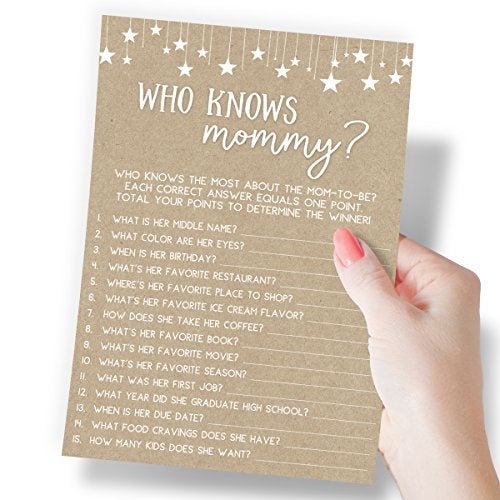 Printed Party Baby Shower Games – Who Knows Mommy Best Game for Boy or Girl, Rustic Kraft Paper Theme, 50 Cards - Image 2