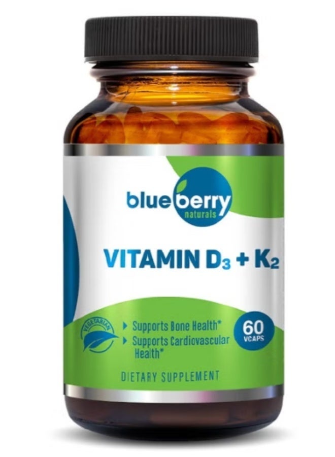 Blueberry Naturals Vitamin D3 + K2 Dietary Supplement, 60 Vcaps