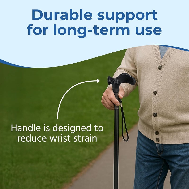 Homecraft Contoured Grip Sticks NonFolding Walking Stick with Black Shaft Ergonomic Handle Design for Those with Weak Grasp or Arthritis - Image 3