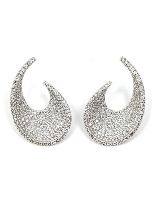 KARATCART Silver-Plated Glamorous Wave-Design American Diamond Stud Earrings for Women - Image 5