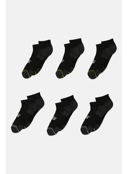 Men 6 Pair Ankle Length Brand Logo Crew Socks, Black Combo