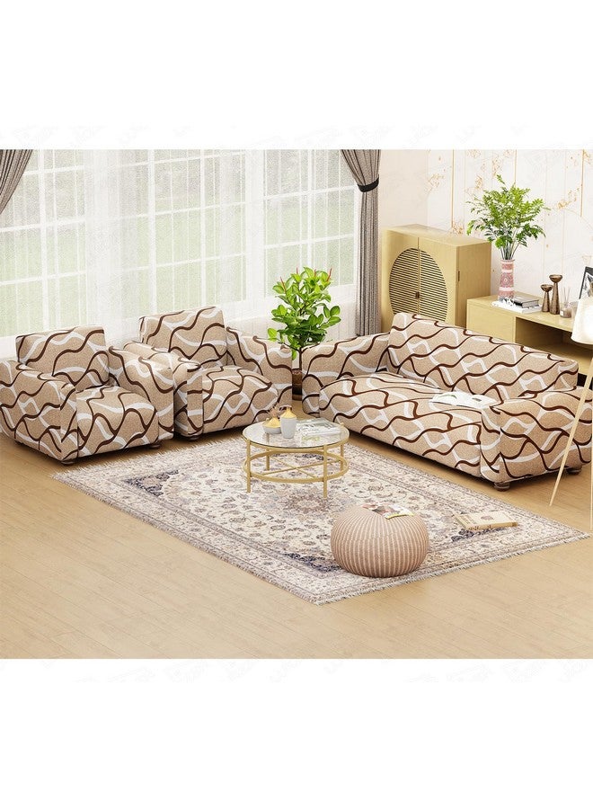 Lukzer غطاء أريكة عالمي بتصميم بطانة بيج 5 مقاعد من لوكزر 3+1+1 مقعد | غطاء أريكة قابل للغسل ومضاد للانزلاق مغطى بالكامل بزاوية 360° | غطاء من البوليستر + سباندكس بوزن 140 جرام لكل متر مربع (SC-021-05) - Image 1