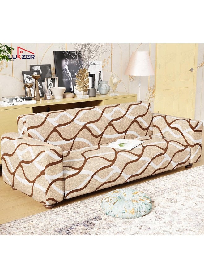Lukzer غطاء أريكة عالمي بتصميم بطانة بيج 5 مقاعد من لوكزر 3+1+1 مقعد | غطاء أريكة قابل للغسل ومضاد للانزلاق مغطى بالكامل بزاوية 360° | غطاء من البوليستر + سباندكس بوزن 140 جرام لكل متر مربع (SC-021-05) - Image 3