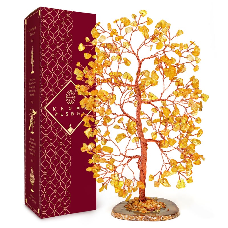 KARMAPLEDGE Citrine Crystal Tree of Life Healing Crystals and Stones Tree for Home and Office Desk Decoration Positive Energy Money Good Luck Handmade Feng Shui Spiritual Gifts for Women