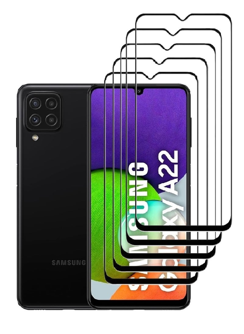 AINA 5 Pieces Tempered Glass Screen Protector 5D Designed For Samsung Galaxy A22 Full Glue Edge to Edge Full Screen Coverage And Bubble Free - Image 1