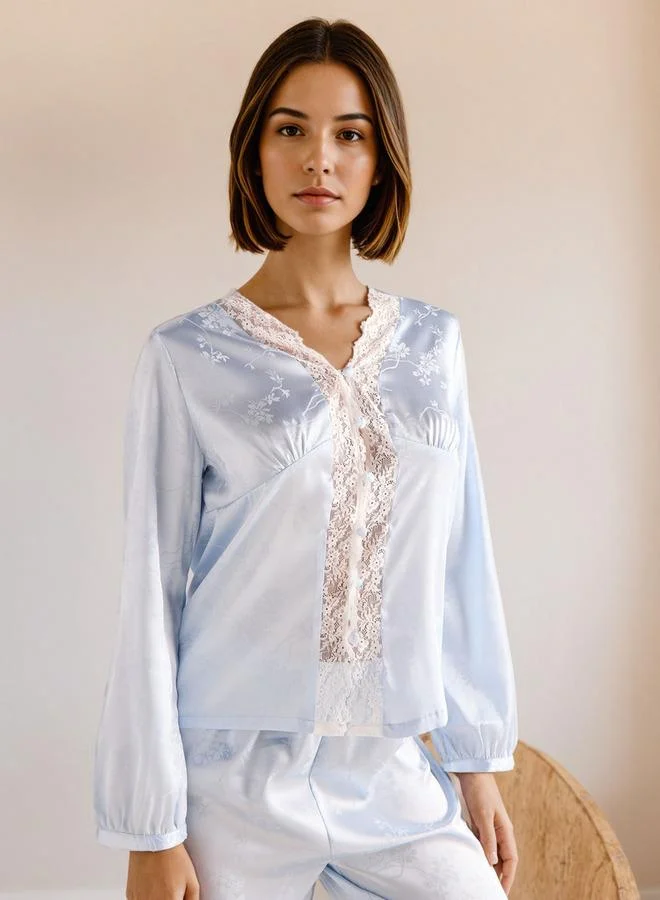 Splash FAV Lace Trim Jacquard Viscose Pyjama Set