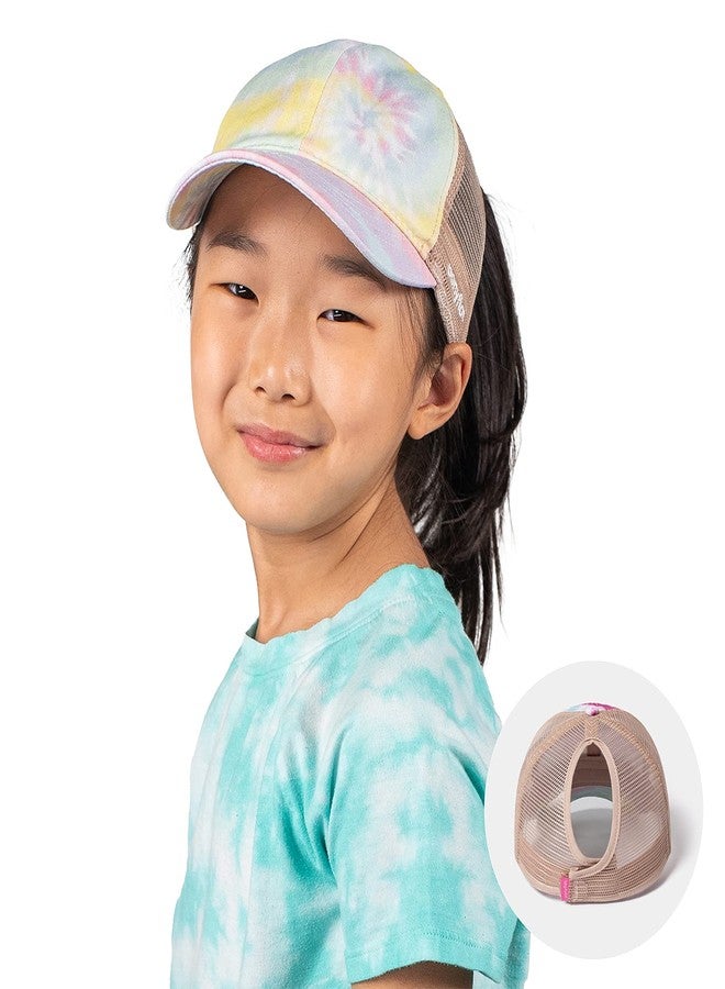 Ponyflo Original Kids Tie Dye Mesh Back Ponytail and Messy Bun Pony Cap with Full Back Opening - Image 2