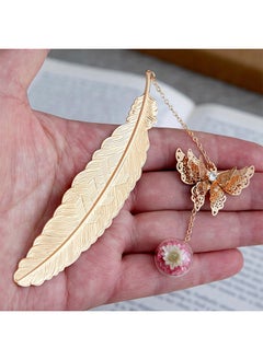 HY Metal Bookmark Vintage Feather Book Marks with 3D Butterfly Pendant for Adults and Kids Supplies Retro Simple Creative Birthday Gifts Unique Gift for Men Women  - Image 2