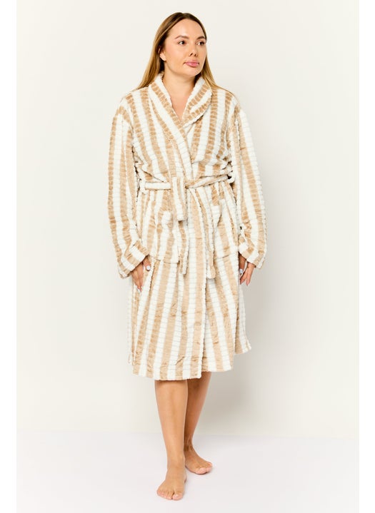 Women Stripped Belted Bath Robes, Multicolor