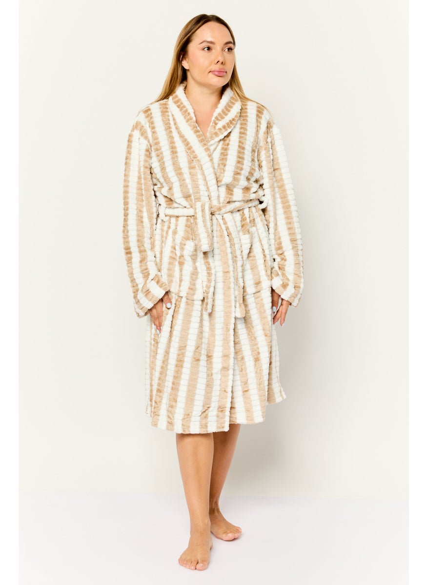 Bebe Home Women Stripped Belted Bath Robes, Multicolor  - Image 1