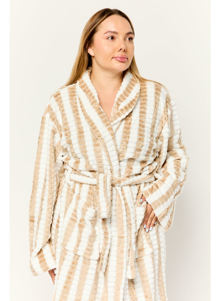 Bebe Home Women Stripped Belted Bath Robes, Multicolor  - Image 2