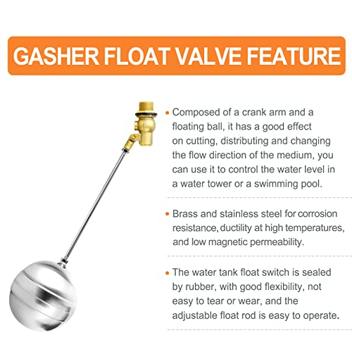 GASHER 2PCS 3/4" 304 Stainless Steel Float Ball Valve with 3/4"G Female x 3/4"NPT Male Adapter, DN20 Adjustable Water Tank Float Ball Valve for Stock Tank Pool Water Level Control - Image 3