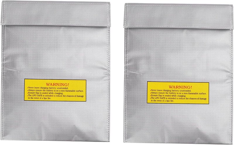 Battery Safe Bag, Fire Retardant, Explosion Proof, 230 x 300 x 5mm, 2 Pack - Durable PVC Fibre, Charging Hole Design, Suitable for Indoor and Outdoor Use - Image 1