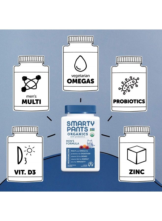 SmartyPants Organic Mens Multivitamins, Daily Gummy Vitamins: Probiotics, Vitamins C, D3, B12, Zinc & Omega 3 for Immune Support, Digestive Health, Energy, & Bone Health, 120 Gummies, 30 Day Supply - Image 3