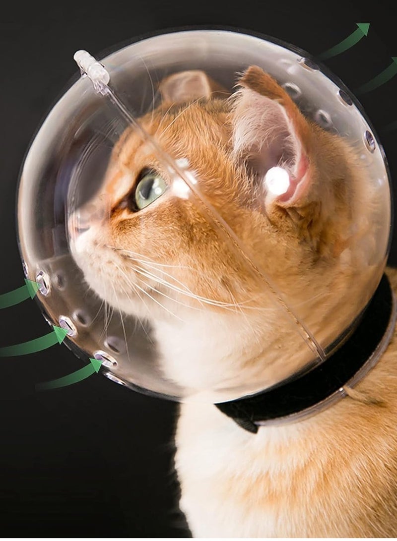 Transparent Cat Space Helmet Muzzle - Anti-Bite & Scratch Hood with Breathing Holes & Double Safety Lock for Grooming, Bathing & Vet Visits (Size M, Neck 18.7-22.7 cm)​ - Image 2