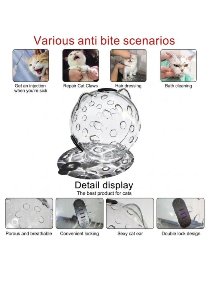 Transparent Cat Space Helmet Muzzle - Anti-Bite & Scratch Hood with Breathing Holes & Double Safety Lock for Grooming, Bathing & Vet Visits (Size M, Neck 18.7-22.7 cm)​ - Image 3