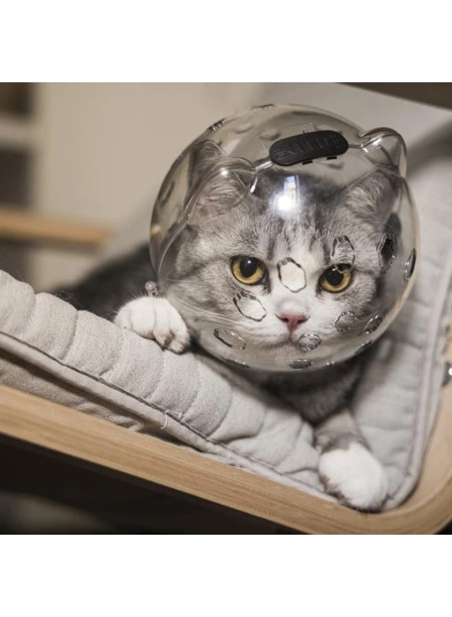 Transparent Cat Space Helmet Muzzle - Anti-Bite & Scratch Hood with Breathing Holes & Double Safety Lock for Grooming, Bathing & Vet Visits (Size M, Neck 18.7-22.7 cm)​ - Image 5