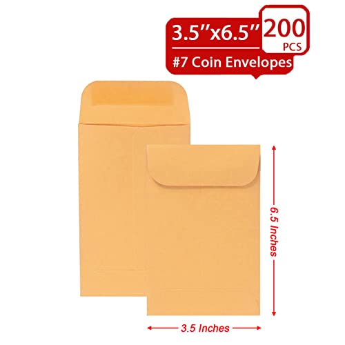 Xxcxpark 200PCS #7 Coin Envelopes 3.5x6.5 inches Brown Kraft Envelopes Classic Small Parts Gummed Flap for Coins, Cash, Credit Cards, Seeds - Image 3
