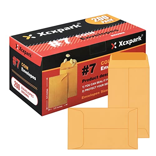 Xxcxpark 200PCS #7 Coin Envelopes 3.5x6.5 inches Brown Kraft Envelopes Classic Small Parts Gummed Flap for Coins, Cash, Credit Cards, Seeds - Image 1