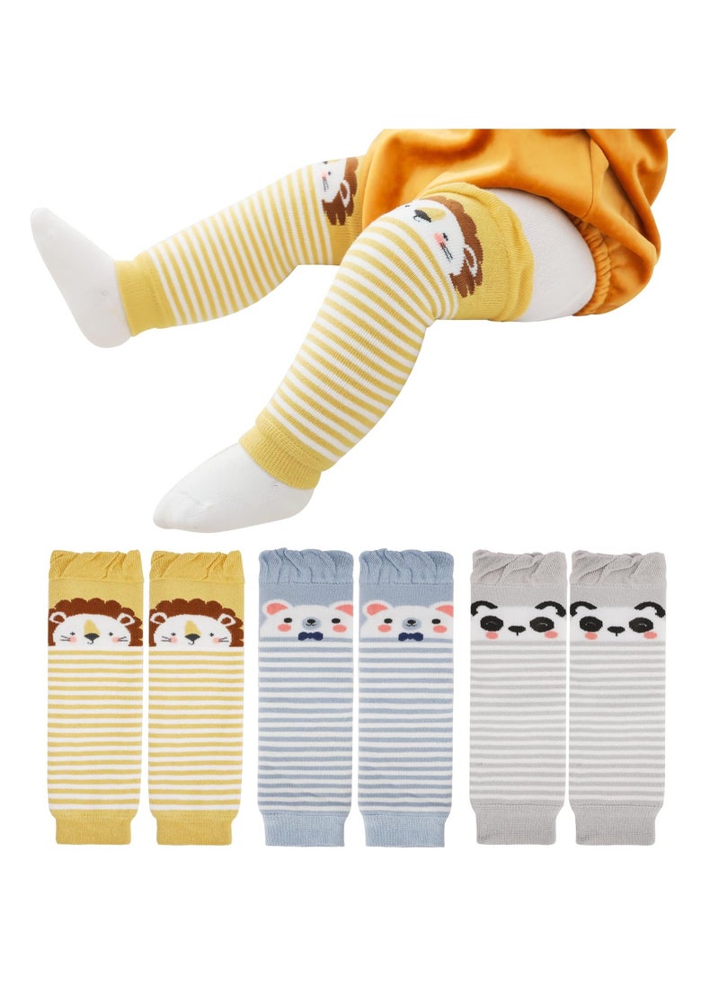 Excefore Baby Toddler Leg Warmers, 3 Pairs Stripe Unisex Legwarmers Knee Socks Knee Protector Leg Sleeves Leggings for Boys Girls Fit to 0-3 Years, One size (Cute Animal Pattern)  - Image 1