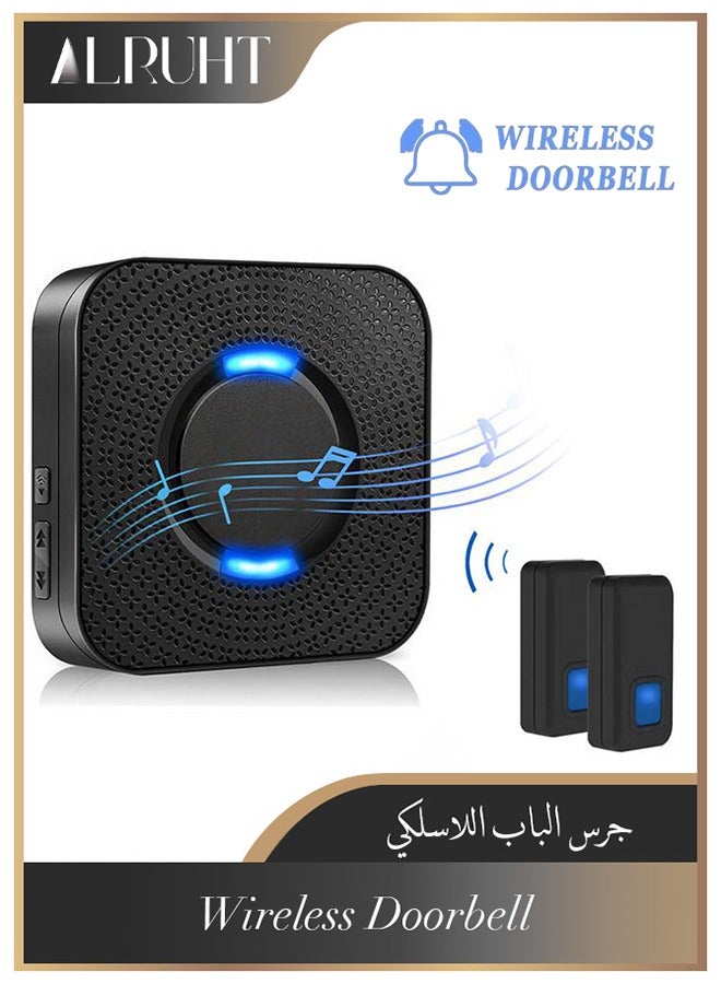 جرس باب لاسلكي مع زري دفع عن بعد وجهاز استقبال مقاوم للماء والغبارللمكتب والمنزل - Image 1