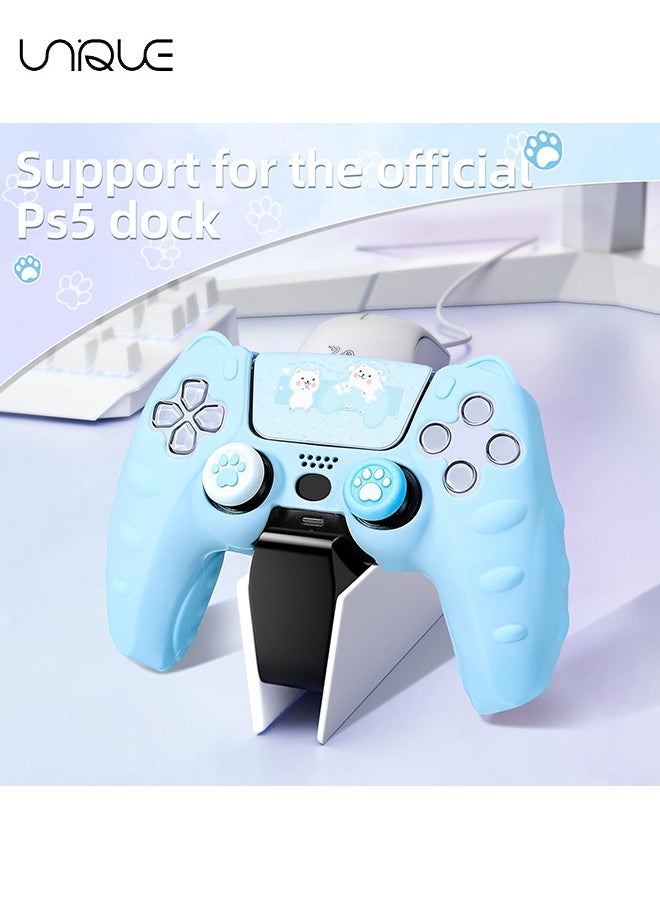 Unique - Case for PS5 Controller Skin - Non-Slip Silicone Protective Cover for Playstation 5 Wireless Controller with 2 Thumb Grip Caps - 1 cat Sticker（Blue） - Image 1
