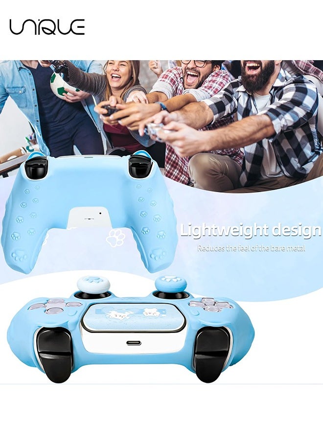 Unique - Case for PS5 Controller Skin - Non-Slip Silicone Protective Cover for Playstation 5 Wireless Controller with 2 Thumb Grip Caps - 1 cat Sticker（Blue） - Image 1