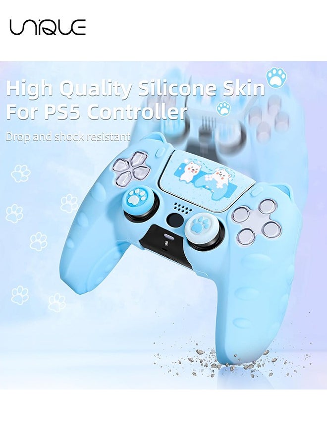 Unique - Case for PS5 Controller Skin - Non-Slip Silicone Protective Cover for Playstation 5 Wireless Controller with 2 Thumb Grip Caps - 1 cat Sticker（Blue） - Image 1