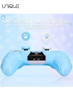 Unique Case for PS5 Controller Skin - Non-Slip Silicone Protective Cover for Playstation 5 Wireless Controller with 2 Thumb Grip Caps - 1 cat Sticker（Blue）  - Image 5