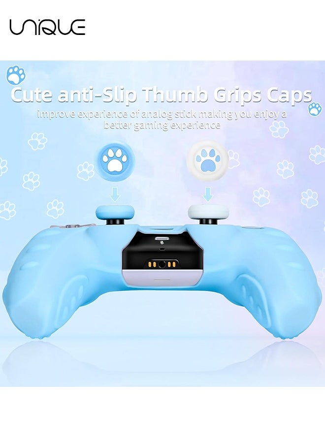 Unique - Case for PS5 Controller Skin - Non-Slip Silicone Protective Cover for Playstation 5 Wireless Controller with 2 Thumb Grip Caps - 1 cat Sticker（Blue） - Image 1