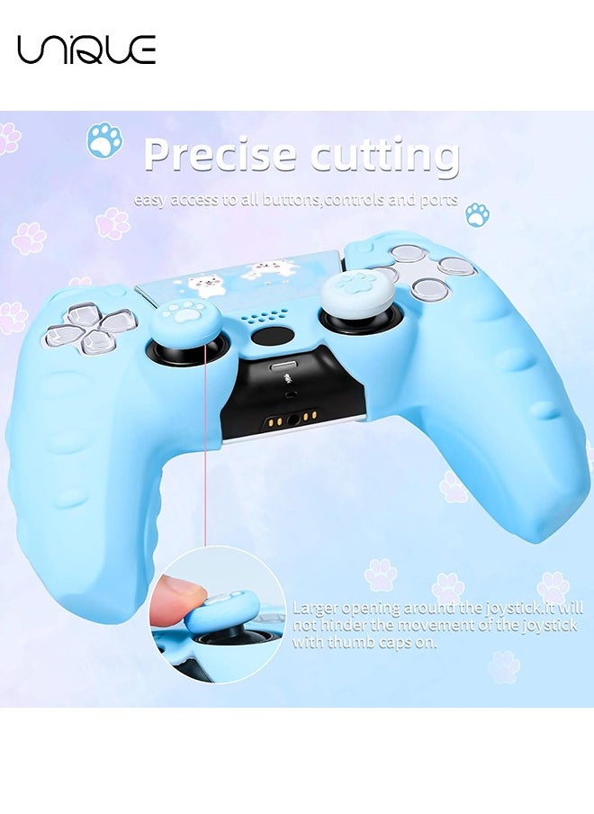 Unique - Case for PS5 Controller Skin - Non-Slip Silicone Protective Cover for Playstation 5 Wireless Controller with 2 Thumb Grip Caps - 1 cat Sticker（Blue） - Image 1