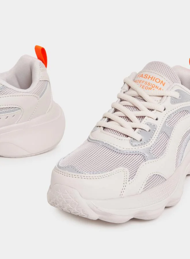 Styli Textured Lace Up Sneakers with Pull Tab