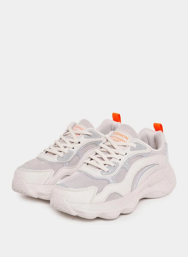 Styli Textured Lace Up Sneakers with Pull Tab