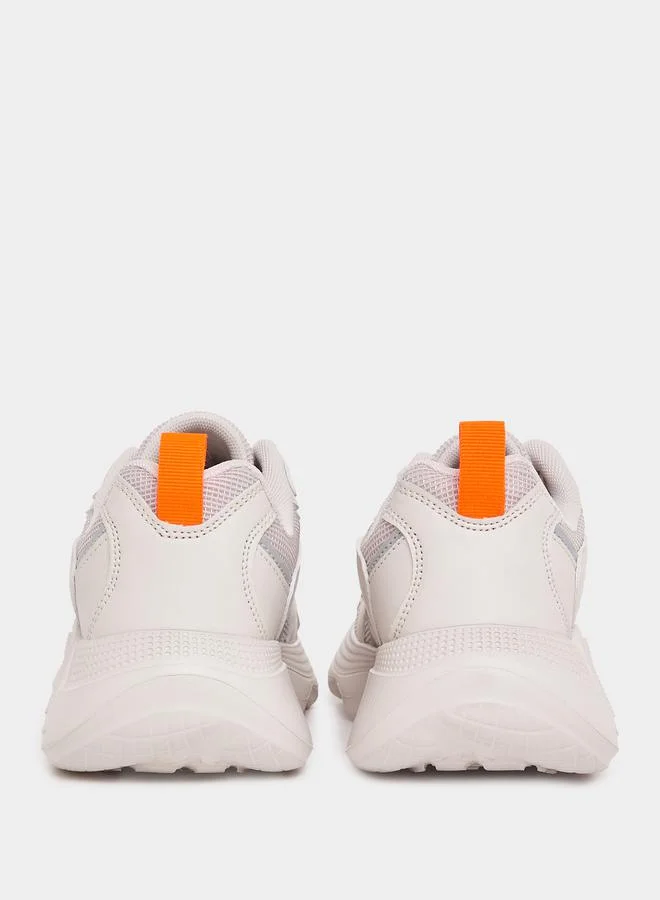 Styli Textured Lace Up Sneakers with Pull Tab