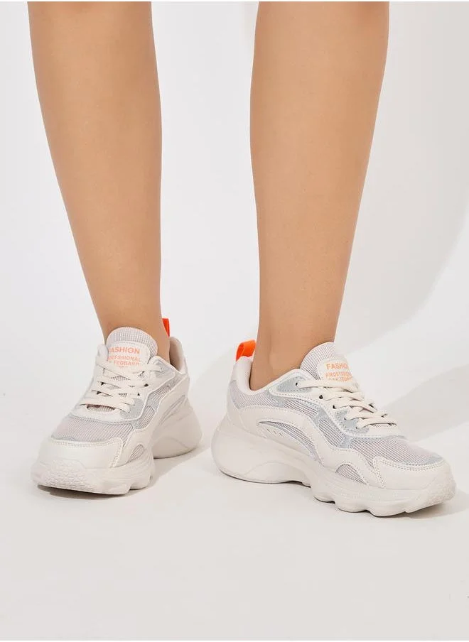 Styli Textured Lace Up Sneakers with Pull Tab