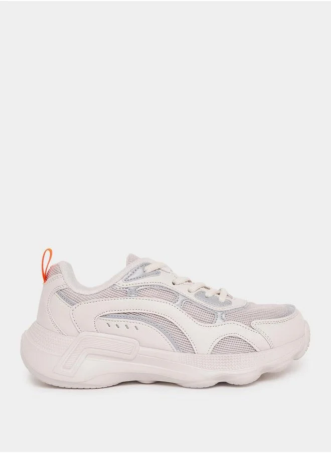 Styli Textured Lace Up Sneakers with Pull Tab