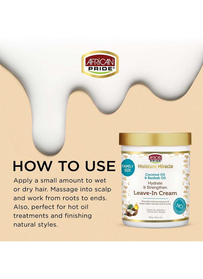 African Pride African Pride Moisture Miracle Coconut Oil & Baobab Oil Leave-In Hair Cream - Provides Intense Moisture & Helps Repair Natural Coils & Curls, Hydrates & Strengthens, 18 oz  - Image 2