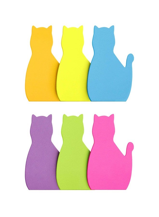 SIMONA Cat Shape Sticky Notes 6 Color Bright Colorful Sticky Pad 75 Sheets/Pad Self-Sticky Note Pads (6 Pads) - Image 1