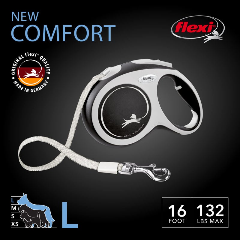 FLEXIÂ® New Comfort Tape Retractable Dog Leash for Large Dogs Upto 132 lbs. â€“ 16 ft., Black/Grey | Tangle Free Pet Walking Leash with One-Handed Brake, Pause, Lock |German Quality Product - Image 3