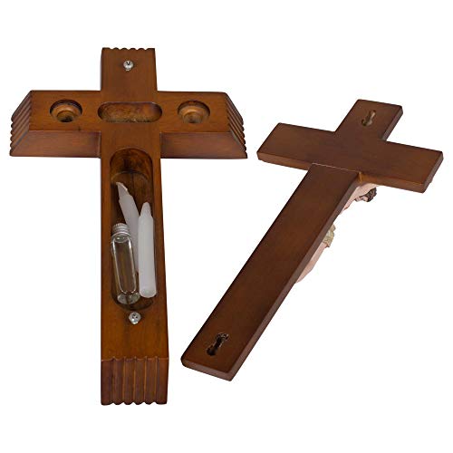 Roman - Sick Call Crucifix Set, 8.5 x 14 Resin Wall Crucifix with Candles and Mini Bottle, 4-Piece Set - Image 3