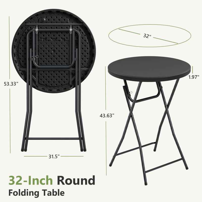 MAKE CHANGES Folding Table, 32 Inch Foldable Cocktail Bar, High Top Round Folding Tables No Assembly, Portable Bistro & Commercial Furniture for Wedding, Banquet, Party, Indoor Outdoor Use - Image 3