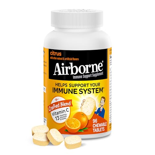Airborne Vitamin C 1000mg per Serving Citrus Chewable Tablets 96 Count in a Box Packaging May Vary