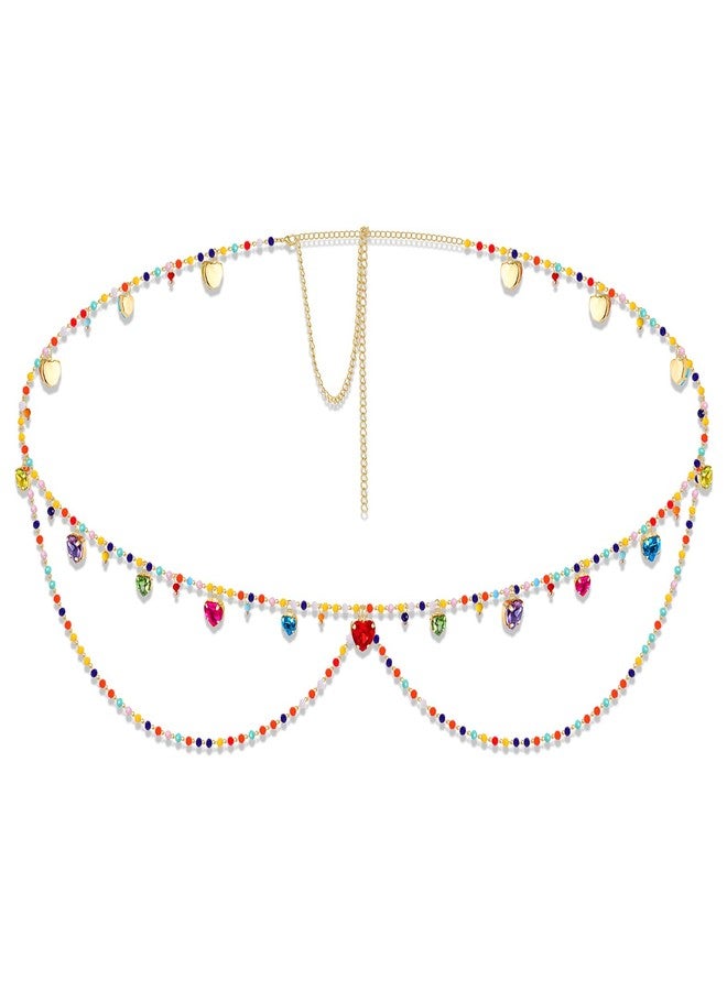 ARATLENCH Heart Waist Chain Colorful Hearts Charm Layered Belt Chain Jewelry Adjustable Metal Body Belly Dainty Women Beach Fashion Valentines Birthday Party Accessories for Dresses (heart waist belt B, 45inch) - Image 1