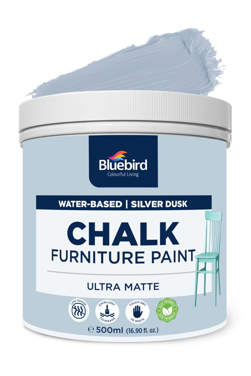 BLUEBIRD Chalk Furniture Paint - 500 ML / 16.9 fl oz for Furniture, Home DÃ©cor, Cabinets, and More (Silver Dusk) - Image 1