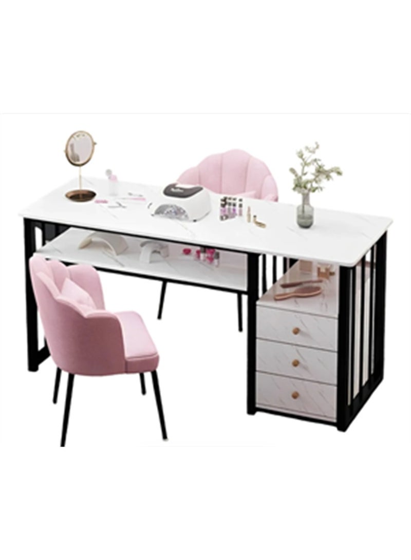 مانيكير طاولة أظافر مكتب، صالون تجميل أظافر الجدول مع 3 درجات التخزين، مانيكير مكتب محطة العمل للأظافر تكنولوجيا الرخام نسيج ماكياج المنزل معدات صالون التجميل (YN128) - Image 2