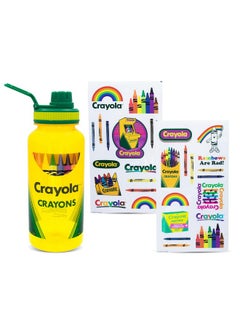 Crayola Crayon Box Retro-Style Twist Spout Plastic Water Bottle Jug And Sticker Set For Personalizing | Holds 32 Ounces