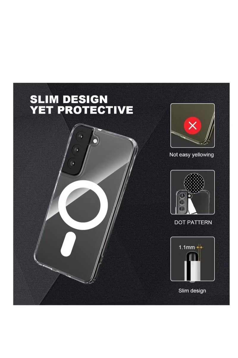 أوميكسبرو جراب مغناطيسي لهاتف Samsung Galaxy S22، جراب خلفي شفاف رفيع متوافق مع محفظة بطاقات Magsafe والشاحن اللاسلكي، جراب خلفي من السيليكون السائل المغناطيسي Magsafe المقاوم للصدمات لهاتف Samsung Galaxy S22 5G - Image 2