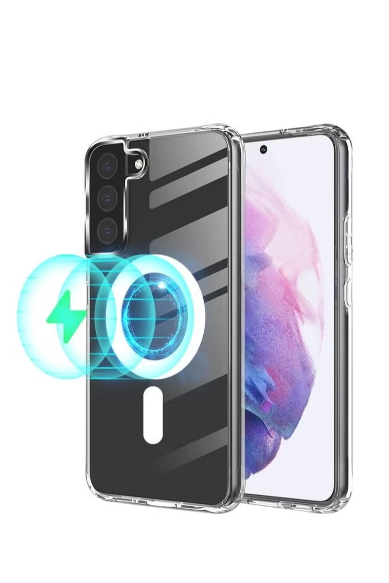 أوميكسبرو جراب مغناطيسي لهاتف Samsung Galaxy S22، جراب خلفي شفاف رفيع متوافق مع محفظة بطاقات Magsafe والشاحن اللاسلكي، جراب خلفي من السيليكون السائل المغناطيسي Magsafe المقاوم للصدمات لهاتف Samsung Galaxy S22 5G - Image 1