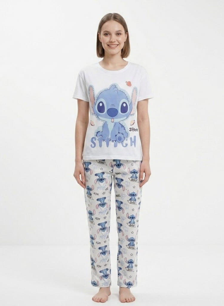 Women's 3-Piece Pajama Set - White/Blue - Image 1