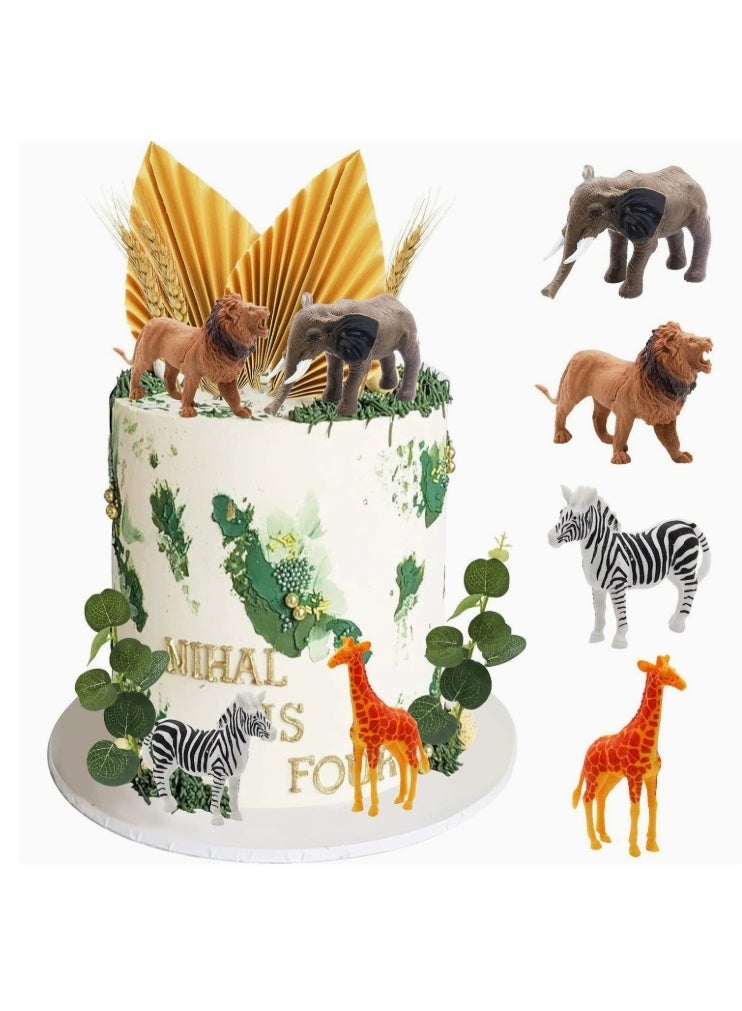 Birthday Cake Decoration 20 Realistic Safari Jungle Animal Cake Toppers, Golden Palm Tree, Eucalyptus Leaves, Lion, Giraffe, Elephant, Zebra Figures, Animal Cake Decoration for Safari Jungle Wild Zoo Party - Image 1